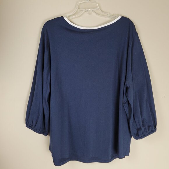 Lauren Ralph Lauren Women's 3X Navy V-Neck Top Plus Size Blouse - Picture 3 of 9